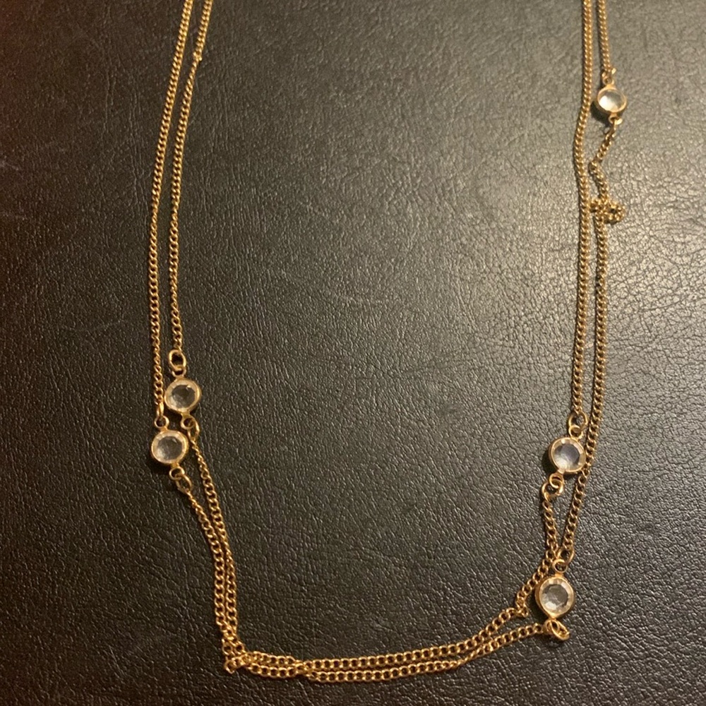 Gold & Crystal 48 inch chain signed Sarah